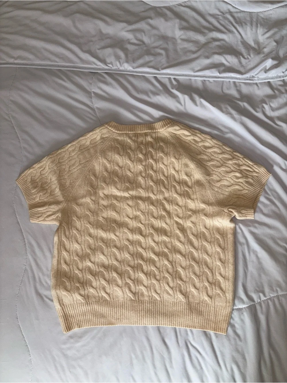 J. Crew Cream Cable Knit Short Sleeve Cashmere Sweater